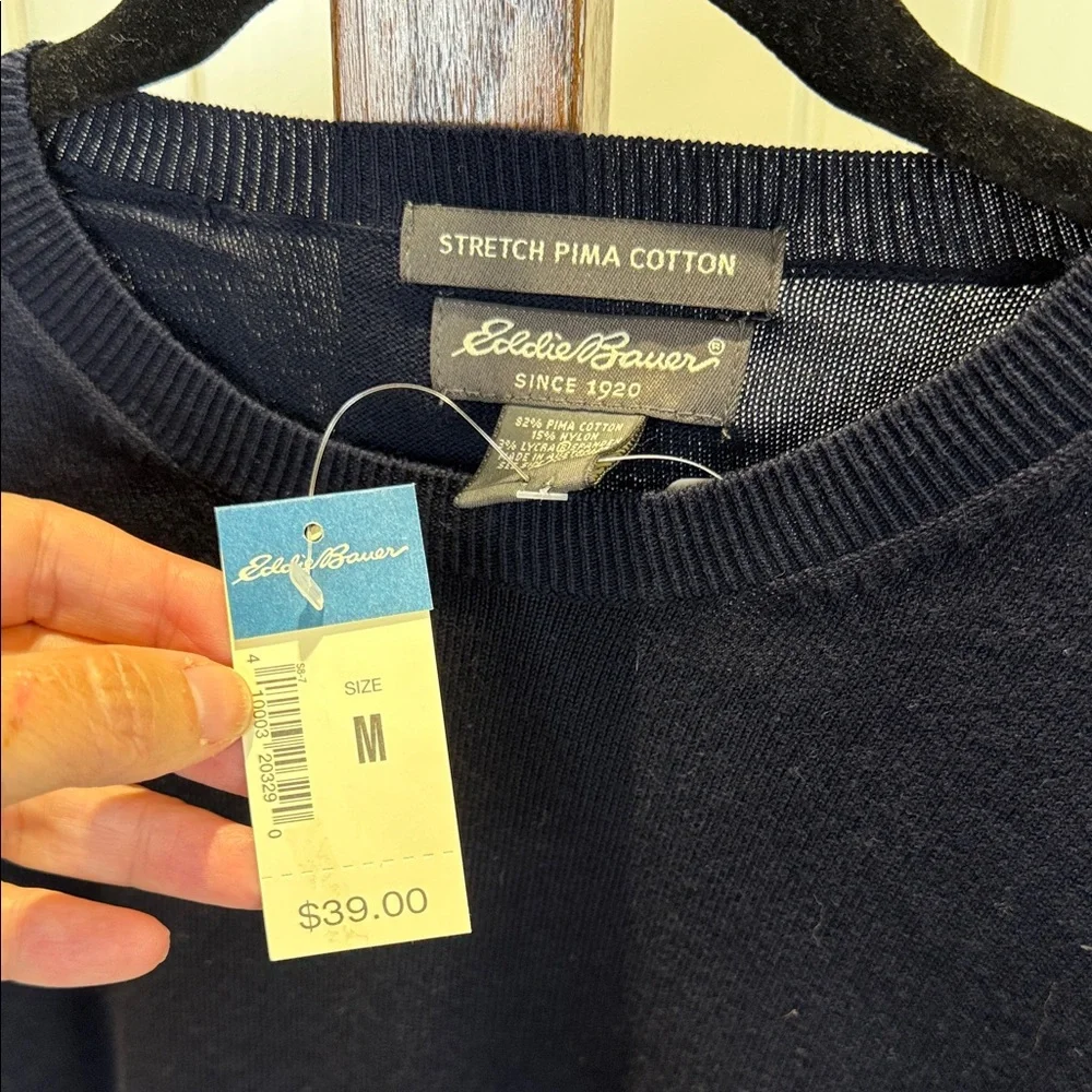 NWT Eddie Bauer Navy Stretch‎ Pima Cotton Crewneck – Size M